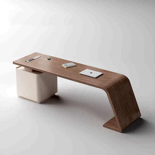 Modern Italian Black Walnut Executive Desk – Luxury Curved Multifunction Office Table