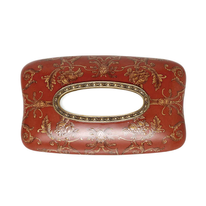 Red Porcelain and Brass Tissue Box, Decorative Napkin Holder for Living Room, Dining Table, Wedding, and Festive Occasions