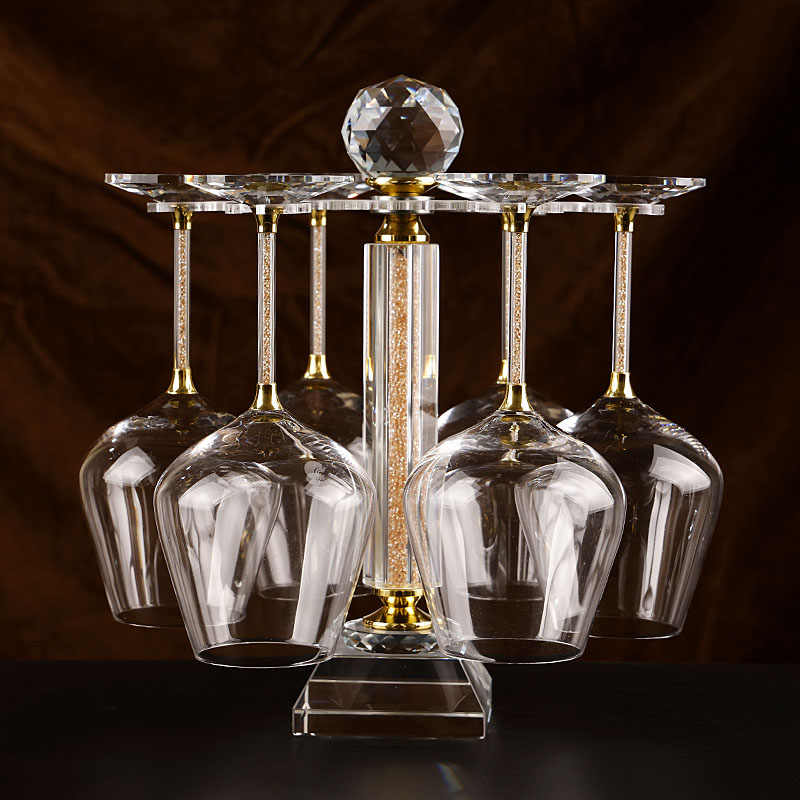 Luxury Crystal Wine Glass Set with Rotating Rack, Gold Stem European Style Red Wine Glasses 550ml, Premium 6-Piece Home Bar Collection
