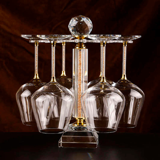 Luxury Crystal Wine Glass Set with Rotating Rack, Gold Stem European Style Red Wine Glasses 550ml, Premium 6-Piece Home Bar Collection