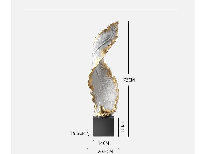 Elegant Feather Art Sculpture with Gold Accents on Black Marble Base, Luxury Contemporary Desktop Decoration for Office & Home, Statement Piece Gift