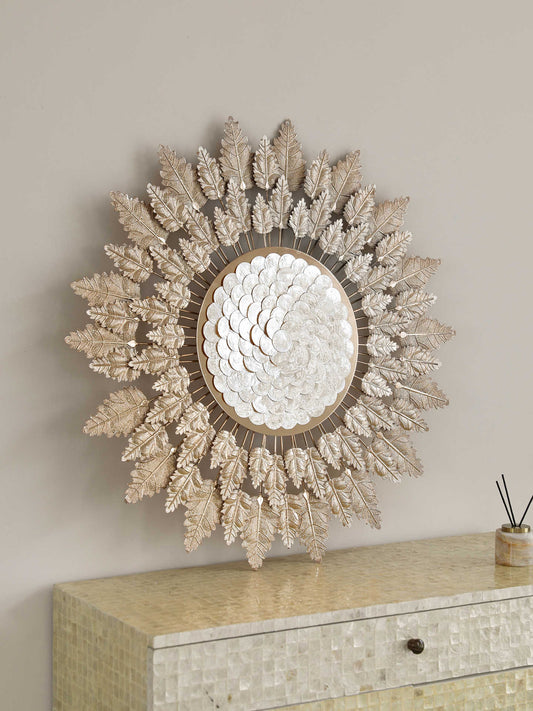 Luxury Gold Leaf and Pearl Shell Tree of Life Metal Wall Art, Decorative Living Room & Dining Room Hanging Sculpture