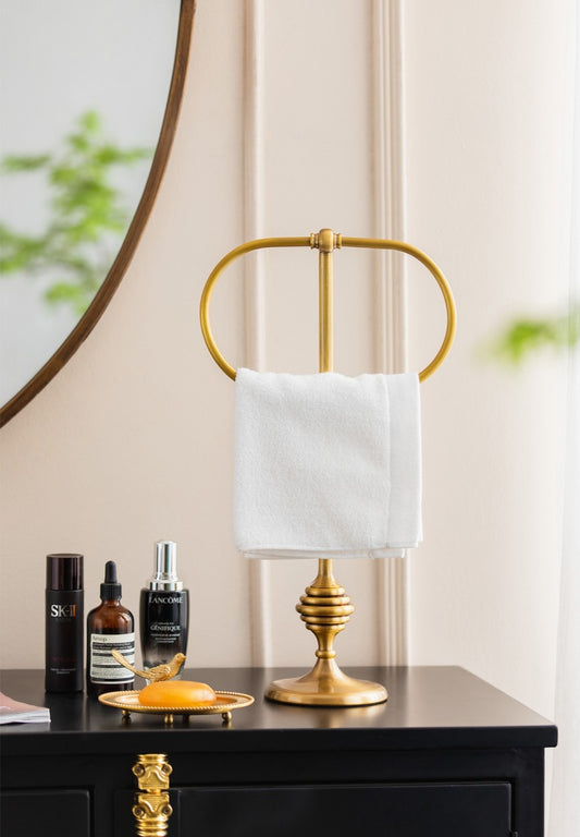 Solid Brass Beehive Towel Stand, Free-Standing Oval Hand Towel Holder, Luxury Bathroom or Vanity Counter Organizer