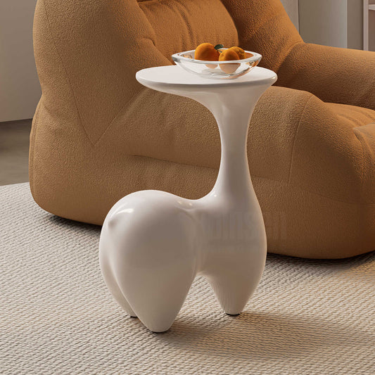 Rabbit-Shaped Sculptural Side Table, 2025 New Creative Ivory White Accent Table, Cute Animal Coffee Table for Living Room, Bedroom Nightstand,