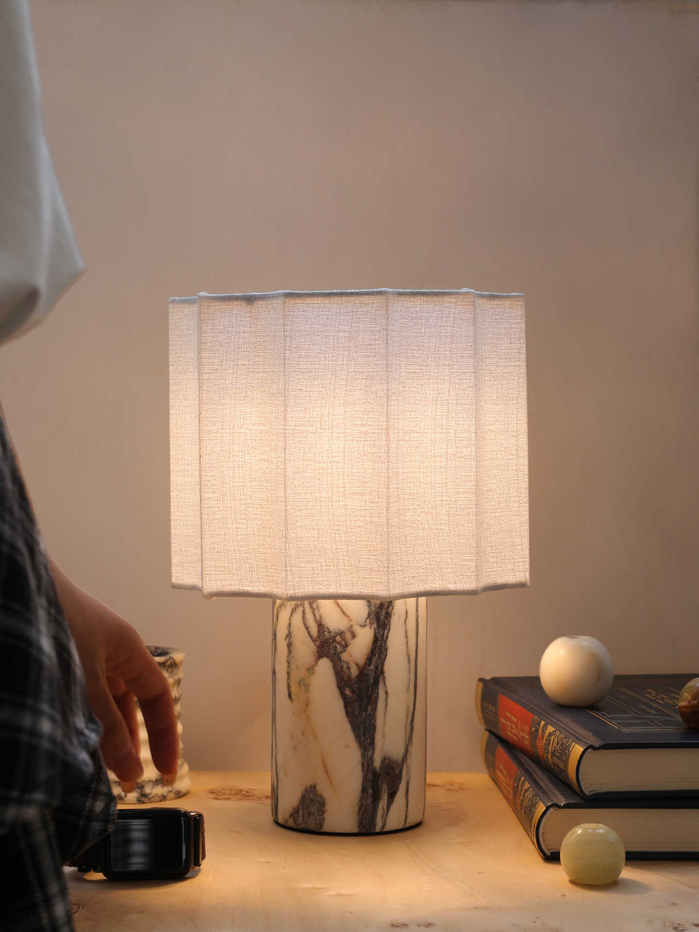 Designer Marble Table Lamp, Modern Art Bedroom/Living Room/Hotel Accent Light, Bvlgari Purple Luxury Stone