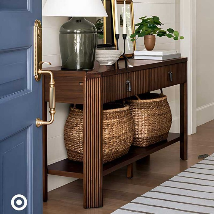Rustic Country Solid Wood Narrow Entryway Console Table – Vintage Hallway Foyer Cabinet with Drawer and Shelf, Dark Brown