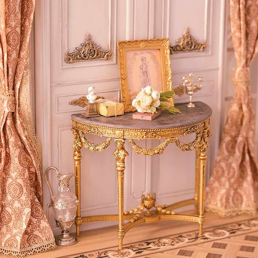 Miniature Baroque Console Table – Ornate Carved Table for Dollhouse Decor & Display