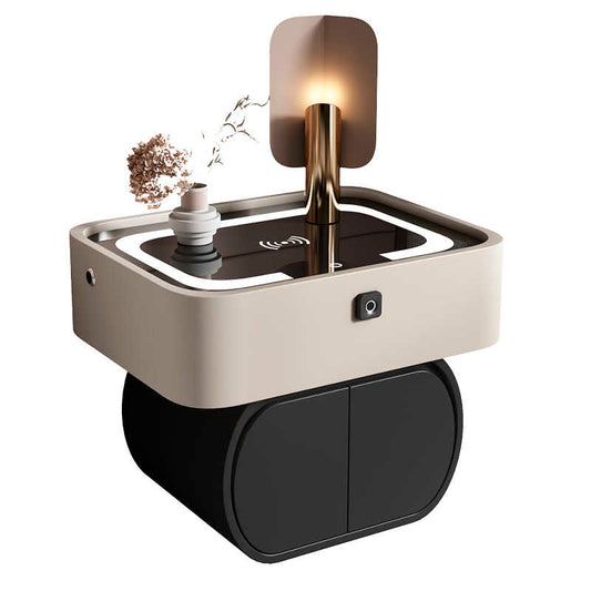 Ultra-Modern Smart Nightstand 2025 – Light Khaki Luxury Design with Biometric Security, Touch Lamp & Comprehensive Charging Station