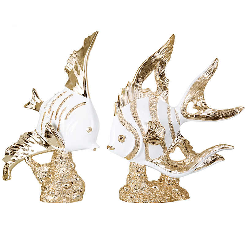 Pair of Luxury Resin Fish Sculptures – Artistic TV Cabinet, Wine Cabinet, and Living Room Blessing Decor Set