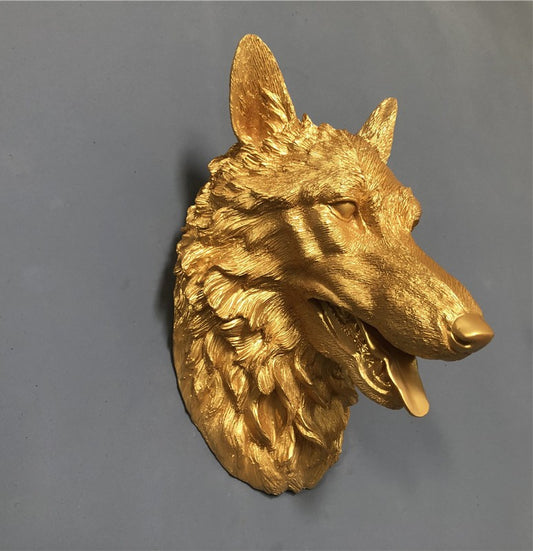 Gold Dog Zodiac Animal Head Wall Decor, Sculpture for Entryway, Living Room, Bar, Indoor/Outdoor