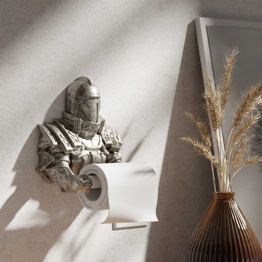 Medieval Knight Toilet Paper Holder Wall Mount, Creative Armor Warrior Bathroom Tissue Dispenser with No-Drill Installation