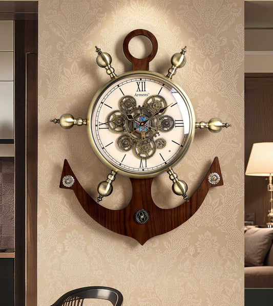 European Vintage Gear Wall Clock – Nautical Ship Anchor Design, Light Luxury Creative Statement, (Gear Version)