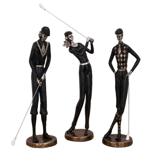 Modern Abstract Golf Player Sculptures – Set of 3 Elegant Resin Figurines for Home, Office, or Bar Décor