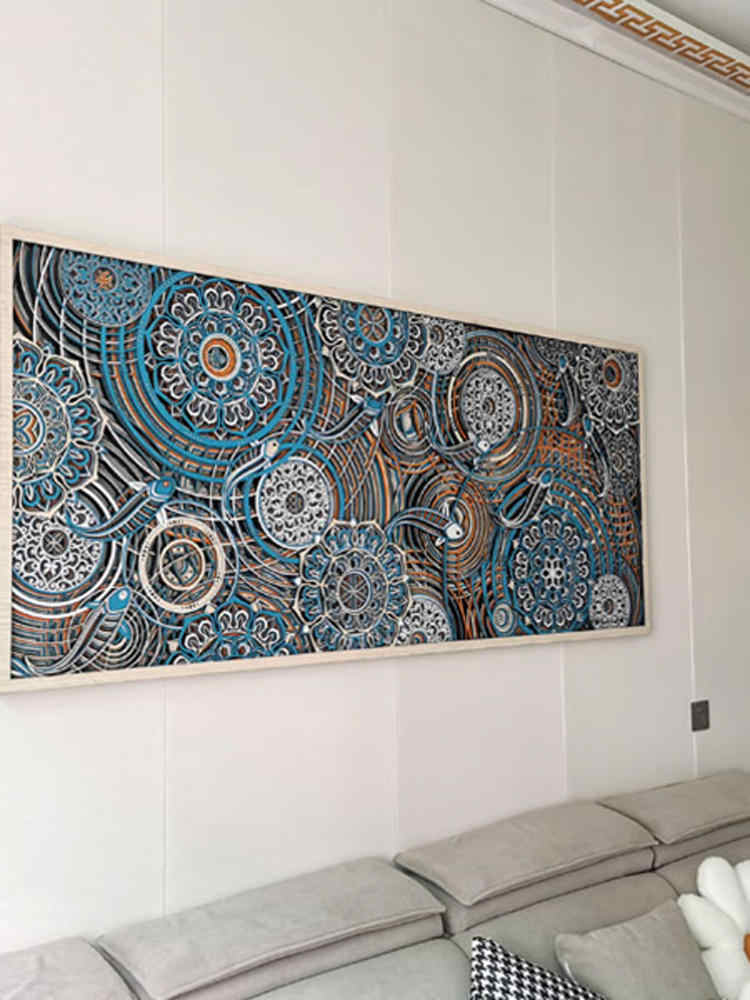 Large Abstract 3D Wood Wall Art – Modern Geometric Layered Panel for Bedroom, Sofa, Living Room