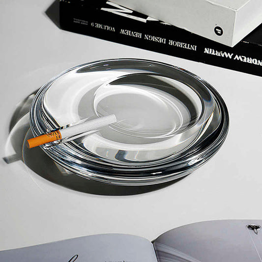 Luxury Crystal Glass Cigar Ashtray, Premium Handmade Round Smoking Accessory for Office & Living Room, High-End Heavy Duty Design