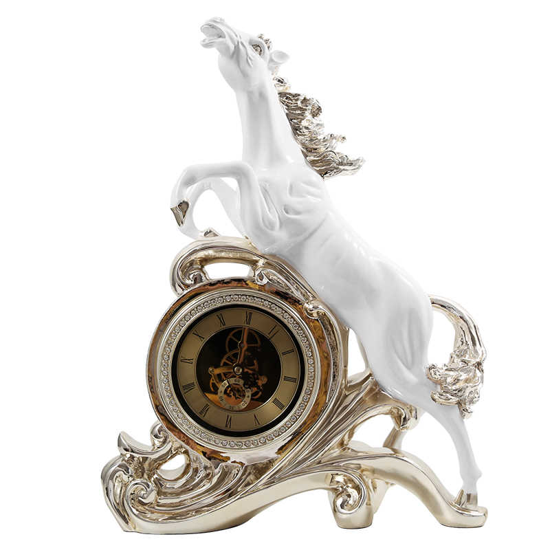 Luxury Horse Table Clock – Sculptural Resin Decor with Roman Dial for Living Room, TV Cabinet, Office