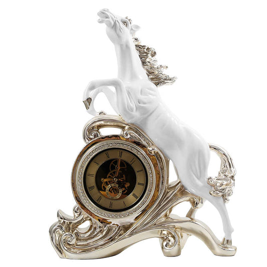 Luxury Horse Table Clock – Sculptural Resin Decor with Roman Dial for Living Room, TV Cabinet, Office