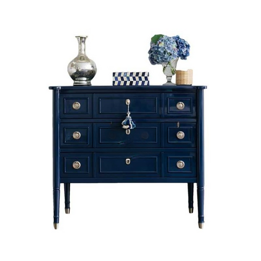 Luxury Blue Solid Wood Entryway Cabinet, Carved Drawer Storage Sideboard for Hallway, Foyer & Living Room – Elegant Organizer
