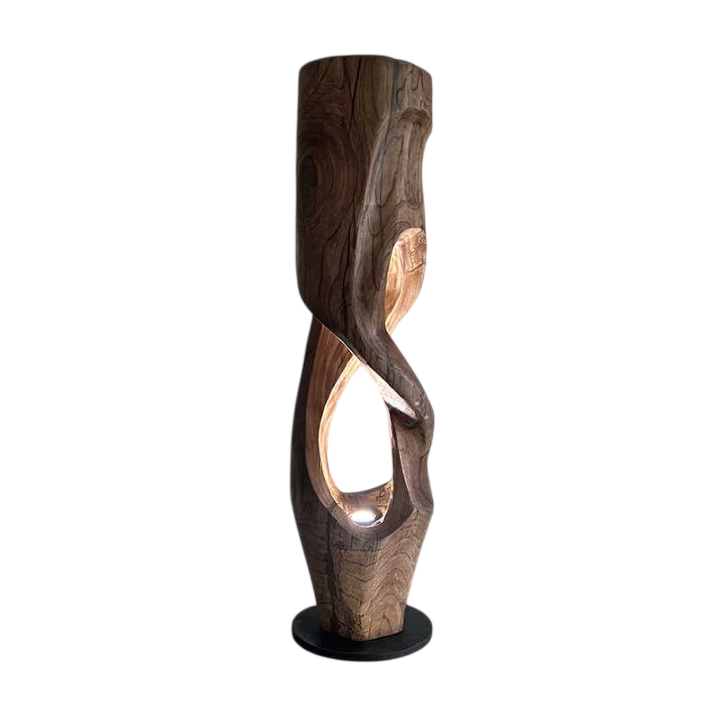 Sculptural Wood Floor Lamp, Abstract Carved Standing Light, 55.1 Inch