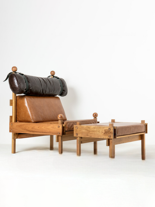 Vintage Tiger Chair with Ottoman, Designer Retro Single Sofa Armchair & Footstool Set, Luxury Leisure Chair for Living Room or Bedroom