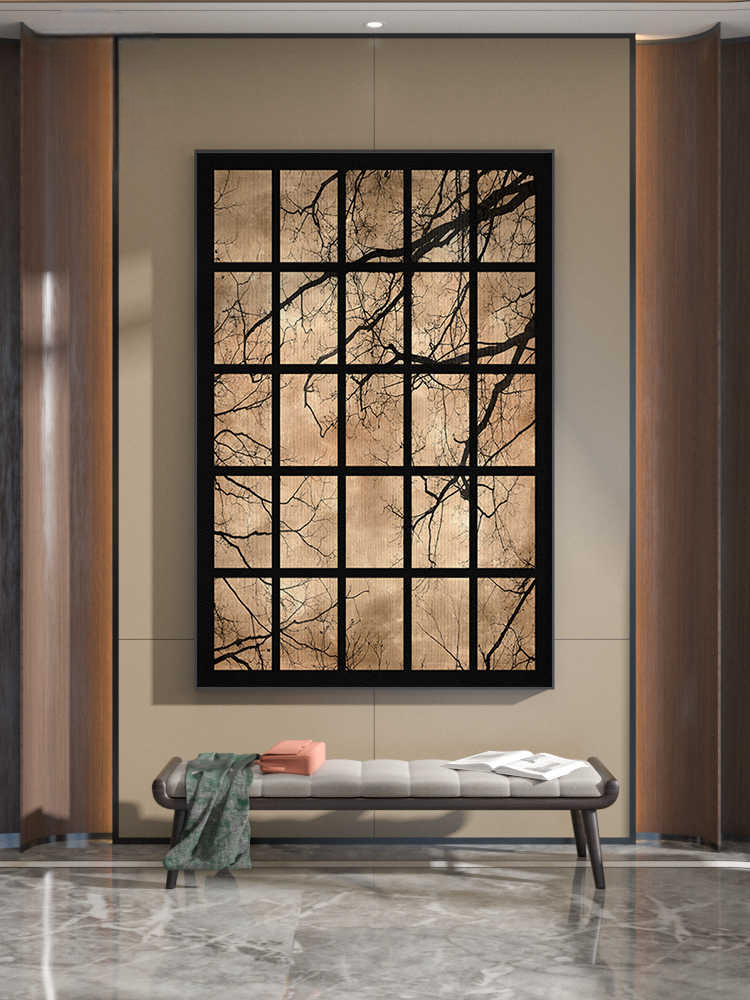Modern Tree Branch Wall Art, Minimalist Ink Style Canvas for Living Room or Entryway, Vertical Decorative Painting, Black Titanium Frame