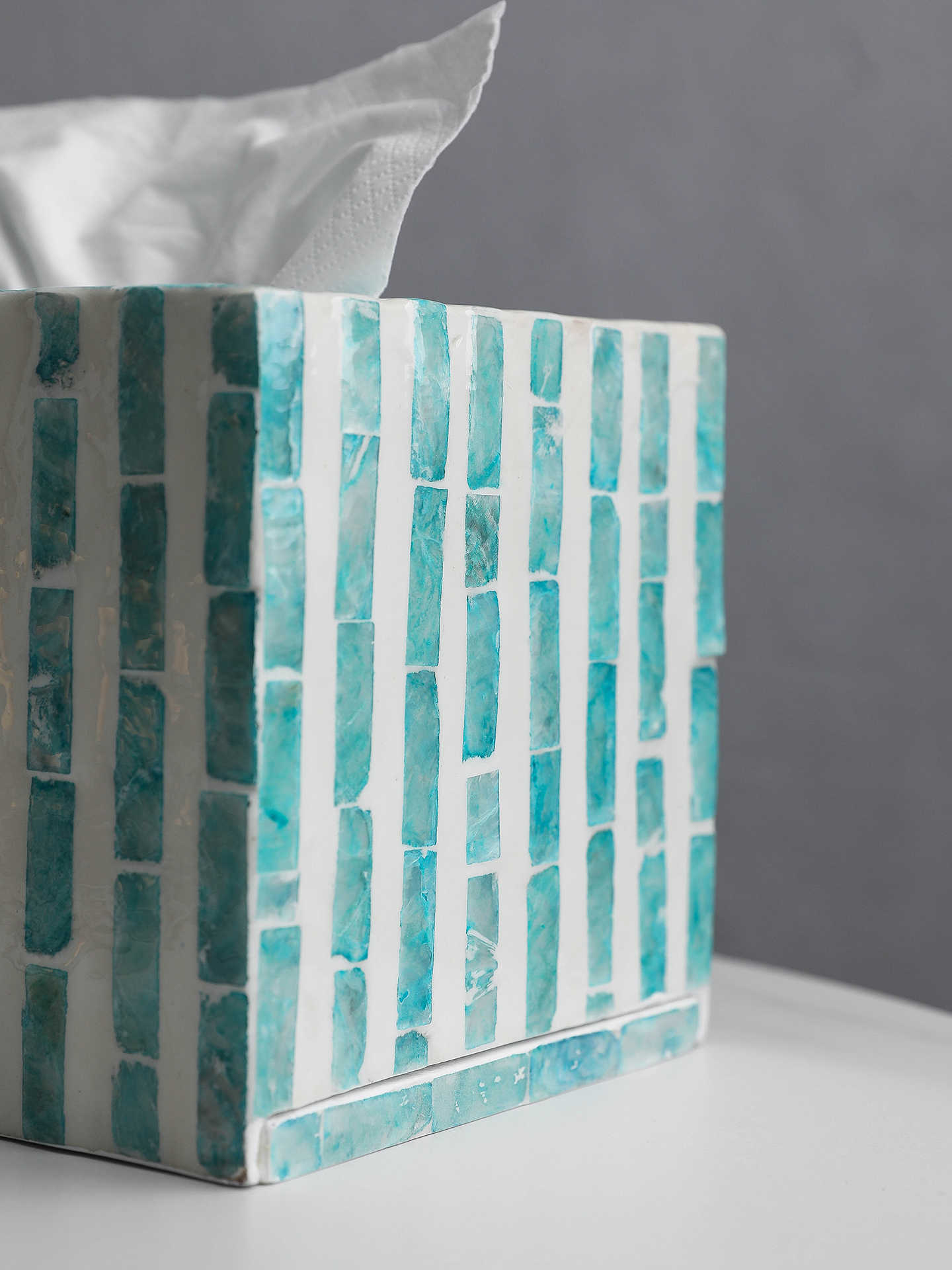 Modern Blue Tissue Box, Handmade Mosaic Decorative Napkin Holder for Bathroom, Bedroom, Office & Living Room