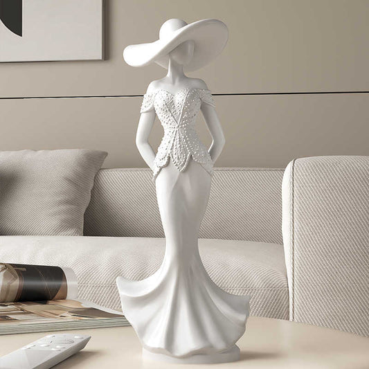 Modern Elegant Woman Sculpture White Resin Figurine, Luxury Fashion Lady Art Decor for Living Room, Entryway, and Wine Cabinet Display