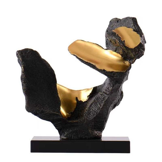 Modern Abstract Black Gold Mountain Sculpture – Zen Hotel Lobby, Entryway, Corridor Artistic Decor