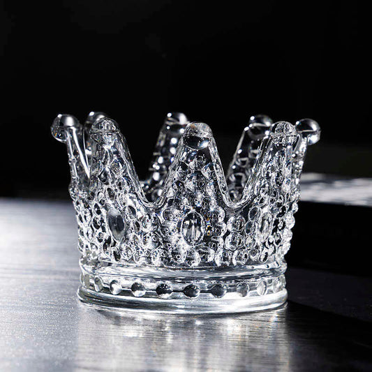 Crystal Crown Glass Storage Box, Royal Jewelry & Makeup Organizer for Earrings Rings Beauty Blenders, Elegant Vanity Display Stand