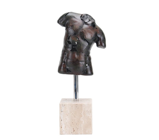 Modern Luxury Abstract Gymnast Torso Sculpture, Artistic Metal Figure on Marble Pedestal for Entryway, Living Room, or Office Decor