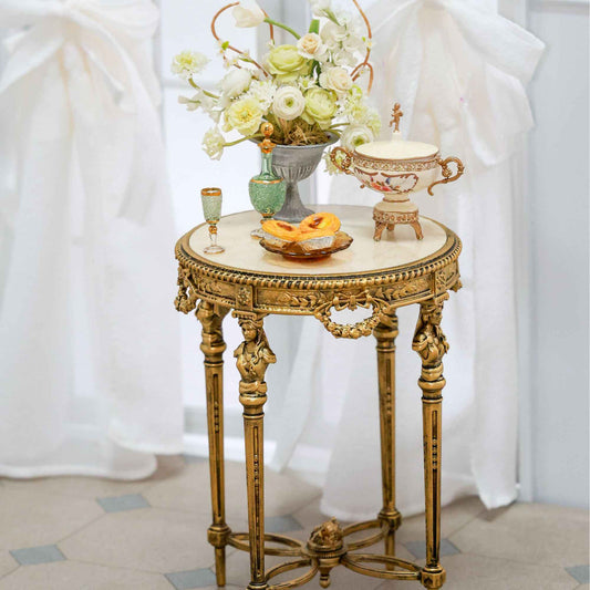 Miniature Augustus Side Table DIY Kit for BJD Dolls, 1:6 Scale Ornate Baroque Style Furniture Assembly Kit with Marble Top