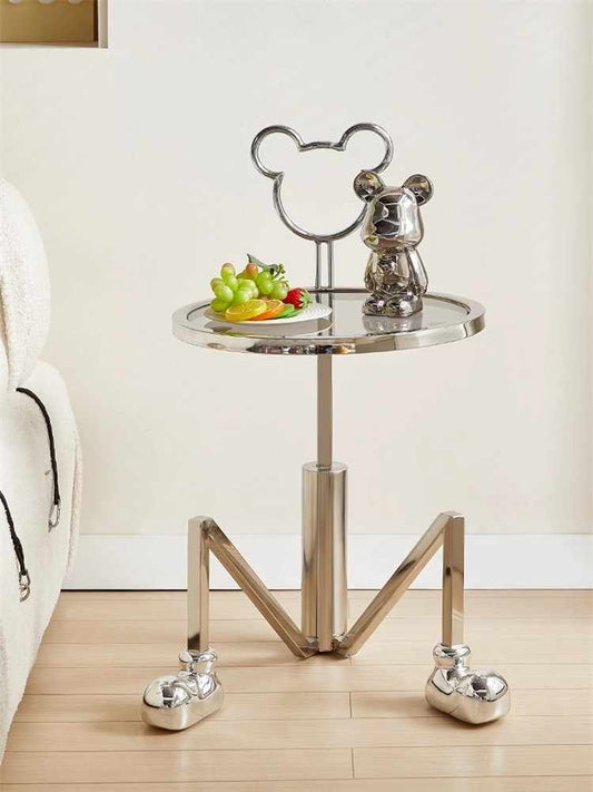 Mickey Designer Chrome Side Table – Modern Nordic Creative End Table for Sofa, Living Room Accent Tea Table