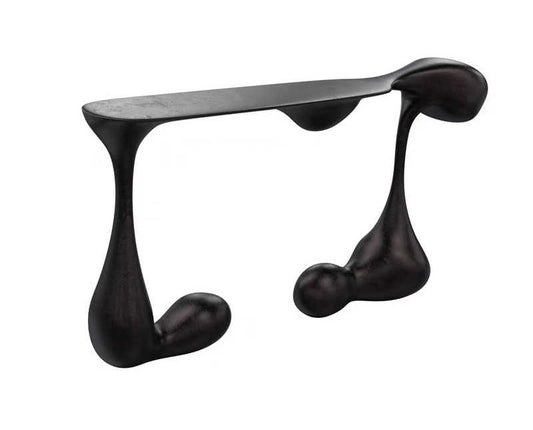 Sculptural Fiberglass Console Table – Black Muscle-Inspired Base with Glass Top, Designer Entry Table for Luxury Hotels and Modern Homes