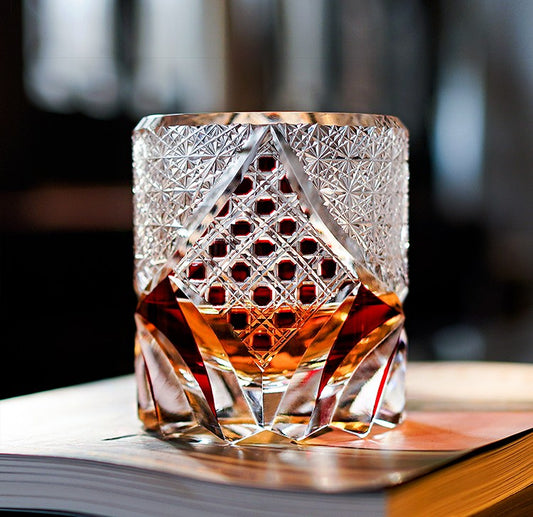 Warrior Edo Cut Crystal Whiskey Glass Set – Artisan Old Fashioned Tumbler, Hand-Carved, 230ml Pair in Premium Packaging