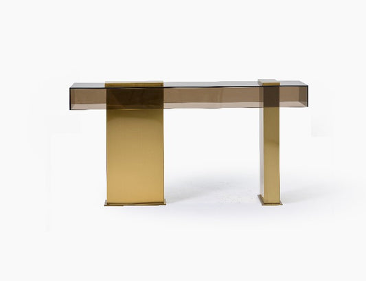Minimalist Luxury Console Table, Modern Gold & Smoked Acrylic Entryway Table, Designer Hallway Sofa Table