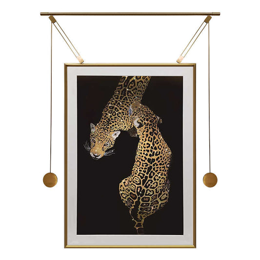Luxury Crystal Leopard Wall Art with Stainless Steel Frame, Animal Canvas Painting, Modern Entryway or Living Room Decor
