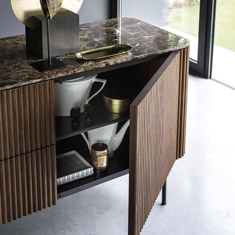 Modern Luxury Marble Top Sideboard Buffet Cabinet, Wood Storage Console for Living Room, Bedroom & Entryway