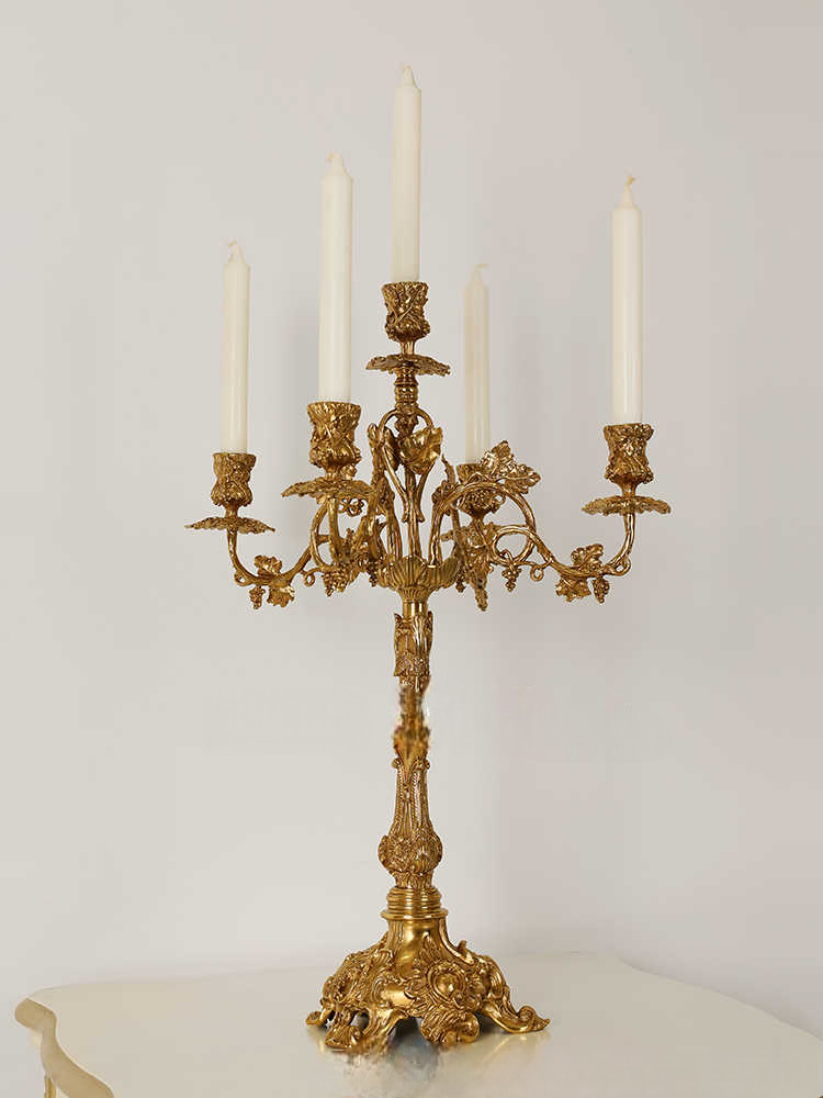 Baroque Luxury Solid Brass Candelabra – Antique Candle Holder, Ornate Home & Villa Centerpiece Décor