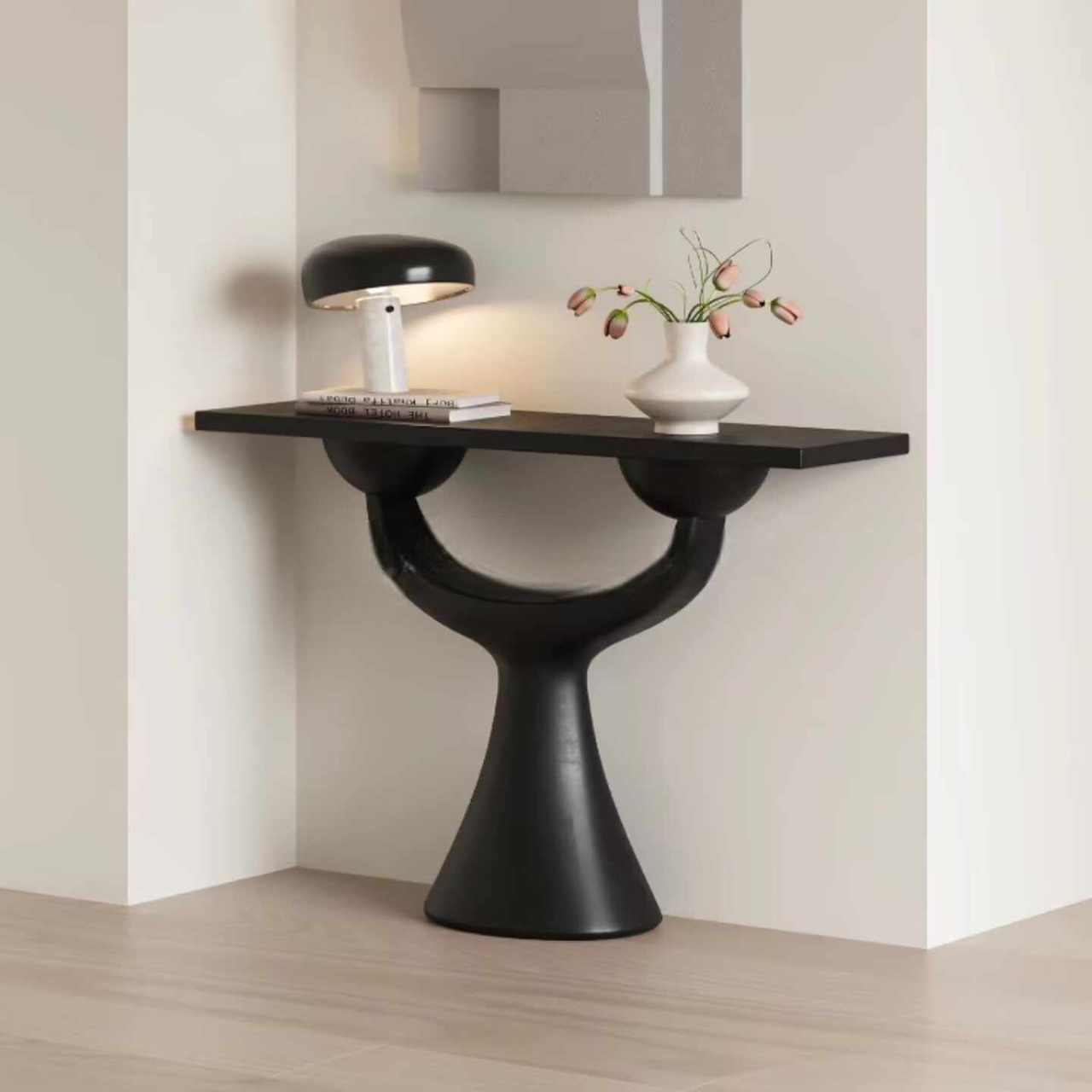 Retro Solid Wood Console Table, Minimalist Entryway Decor Cabinet for Hallway, Foyer, or Living Room, Classic Black