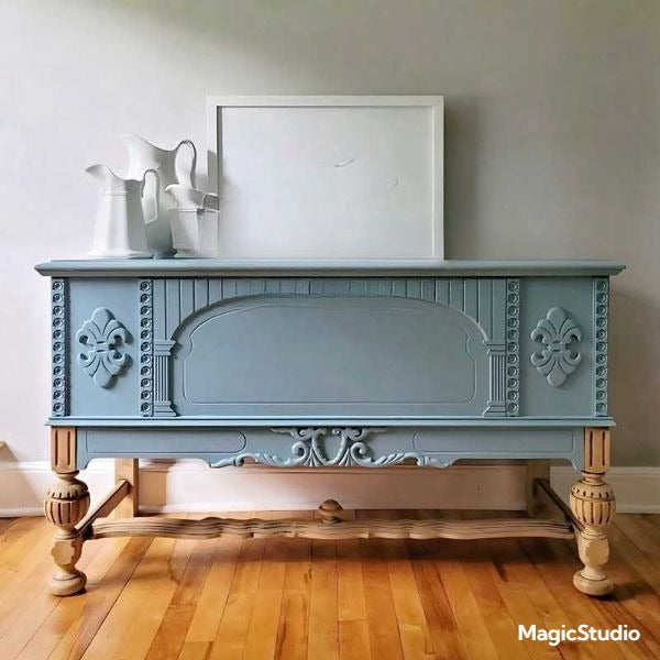 Light Luxury Blue Entryway Sideboard – Villa Entry Cabinet, Solid Wood Accent Buffet, Neoclassical Carved Storage Sideboard