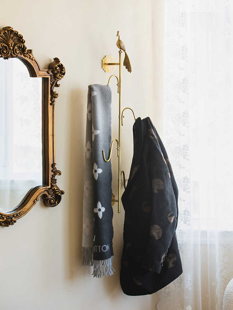 Brass Peacock Wall Hook, Luxury Entryway/Bedroom S-Shaped Coat & Hat Rack, Dual Installation – No-Drill and Wall-Drill