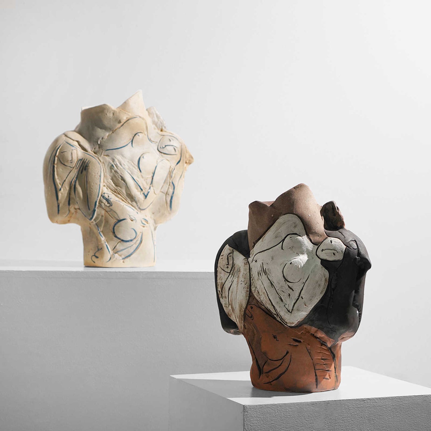 Modern Handcrafted Ceramic Vase, Abstract Art Floral Sculpture Style, Artistic Nude Relief for Entryway, Study, or Hotel