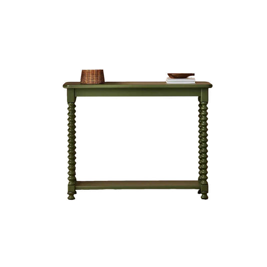 Green Solid Wood Narrow Console Table – Entryway Accent Wall Table with Spindle Legs for Hallway, Living Room & Foyer Decor