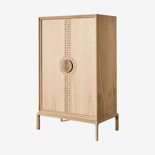 Minimalist Solid Wood Carved Sideboard Cabinet, Vintage High Storage Bar Cabinet, Decorative Cupboard