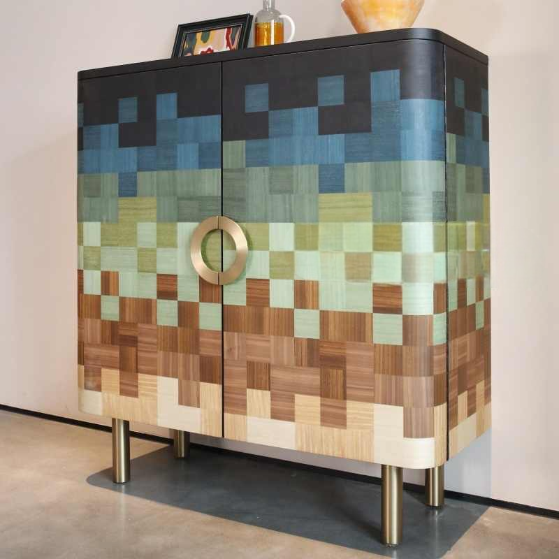 Vintage Mosaic Designer Cabinet – Retro Painted Entryway Buffet, Artistic Storage Sideboard for Modern & High-End Homes