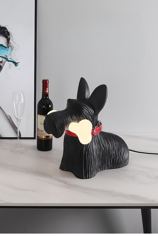 Creative Dog Table Lamp, Cute Resin LED Night Light for Bedroom, Living Room, or Children's Room – Black