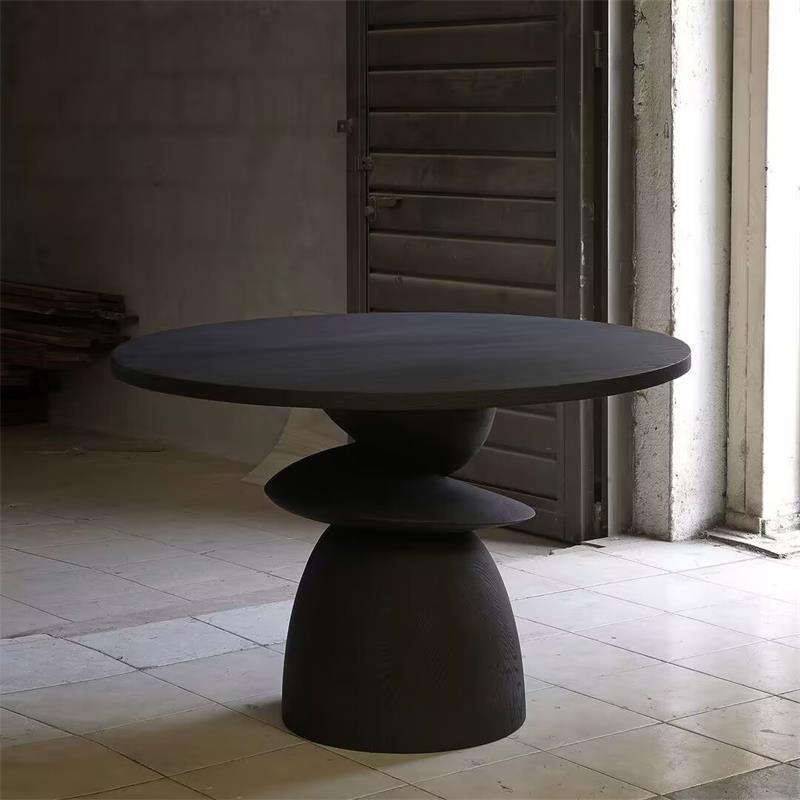Solid Ash Wood Round Dining Table, Minimalist Designer Black Modern Conference Table for Home, Café, or Dining Room