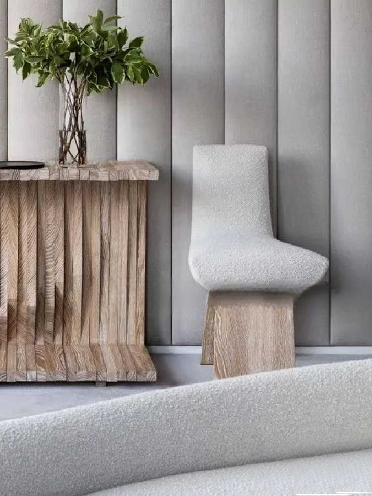 Minimalist Bouclé Dining Chair – Modern Solid Wood Armless Accent Vanity Chair, Retro Comfort Seating for Dining Room or Bedroom