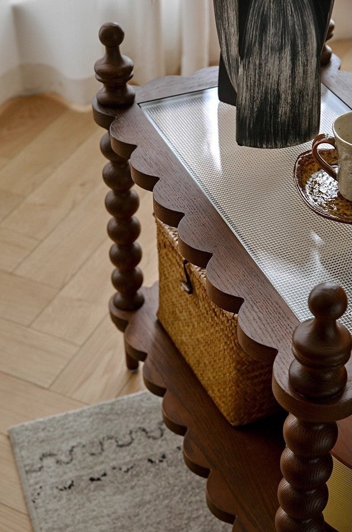 Vintage Solid Wood Cookie Side Table, Mid-Century 2-Tier Small Sofa Shelf – "Add Coffee" Finish