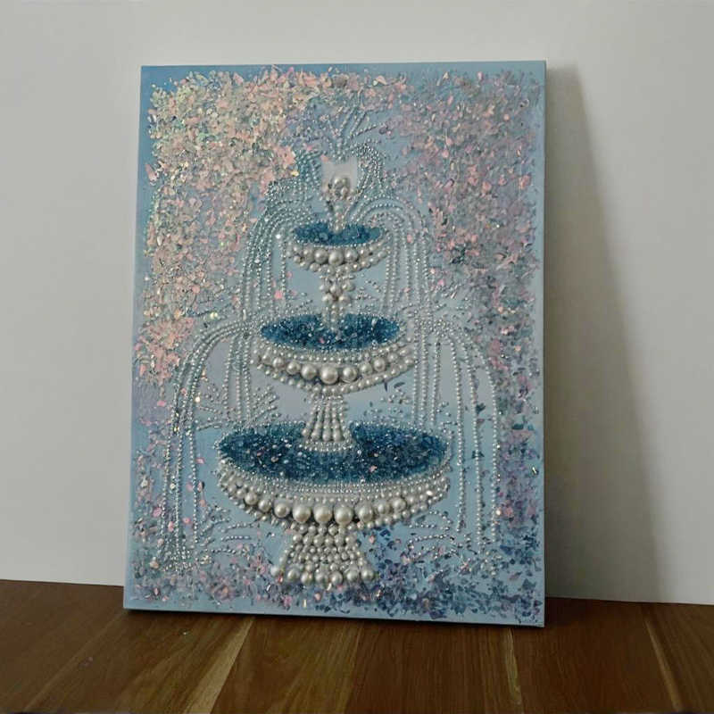 Modern Minimalist Pearl Fountain Wall Art – Unique Abstract Living Room, Hallway, and Entryway Decorative Painting, Handmade Matte Micro-Spray with Black Aluminum Frame